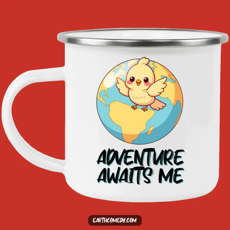Funny Bird Globe Enamel Camping Mug - Cheerful Character Adventure Drinkware Gift