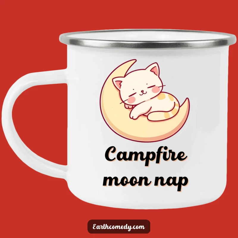 Funny Cat Moon Camping Mug: Cozy Campfires and Cat Naps with Cosmic Humor