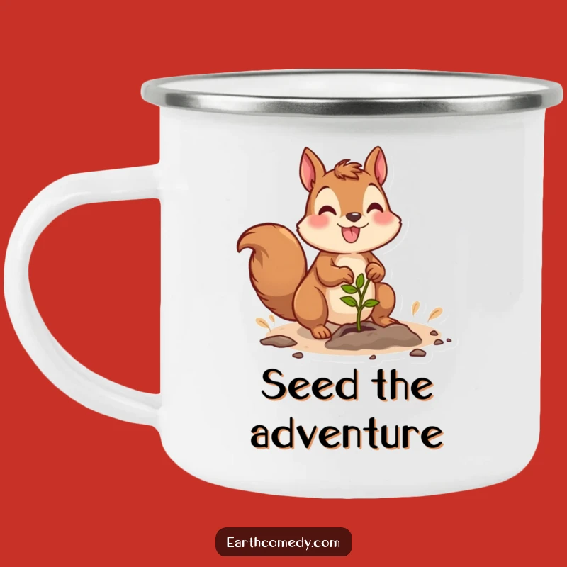 Funny Squirrel Gardener Camping Mug: Joyful Character Planting Seedling Gift