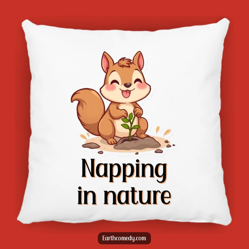 Funny Squirrel Gardener Pillow: Joyful Character Planting Seedling Accent