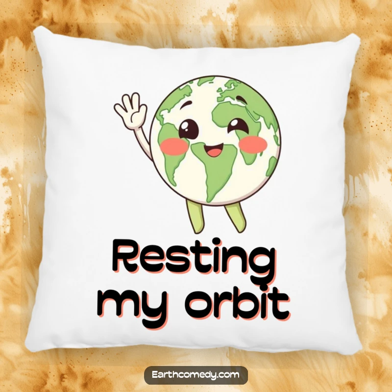 Funny, soft pillow featuring a happy Earth character waving enthusiastically, adding cheerful decor.