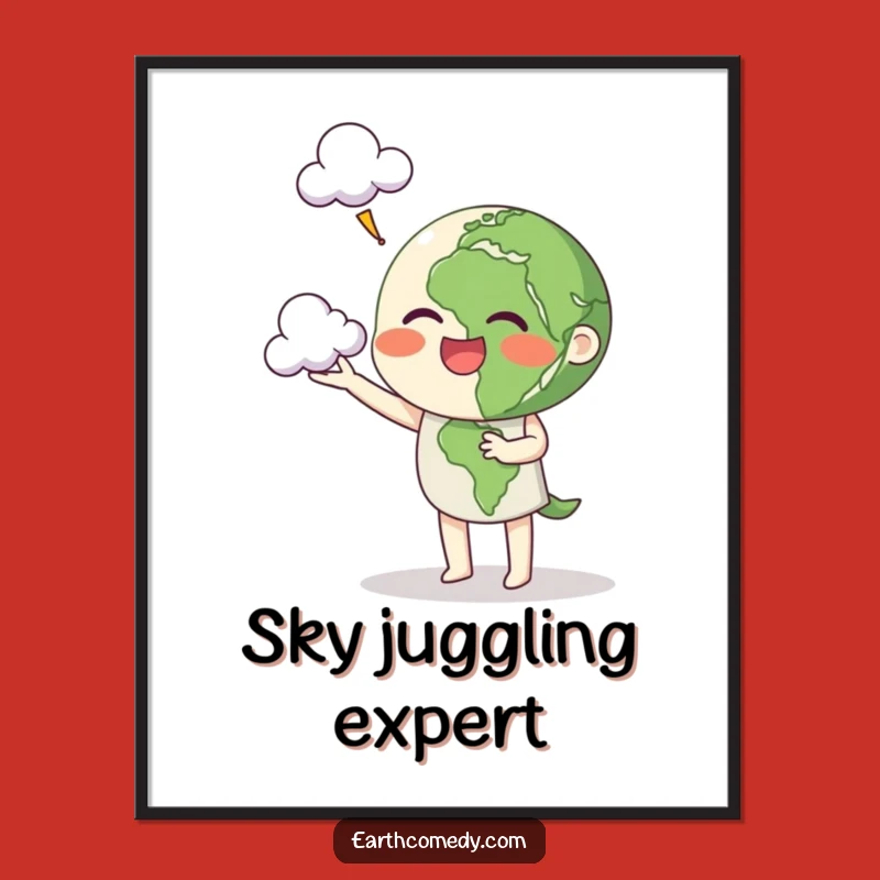 Funny Earth Digital Art: Cloud Juggling Print, Instant Cheerful Decor & Gift!