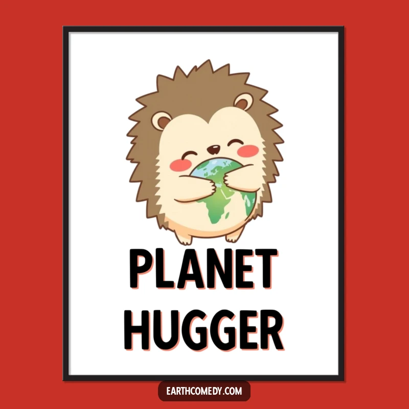 Funny Hedgehog Earth Hugger Digital Art Print - Instant Adorable Decor!