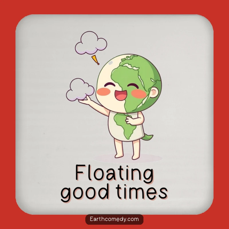Funny Earth Coaster: Cloud Juggling Design, Protects Surfaces with Cheer!