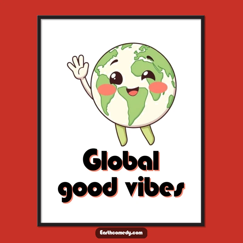 Funny Earth Golf Art Print - Happy Planet Wave Poster