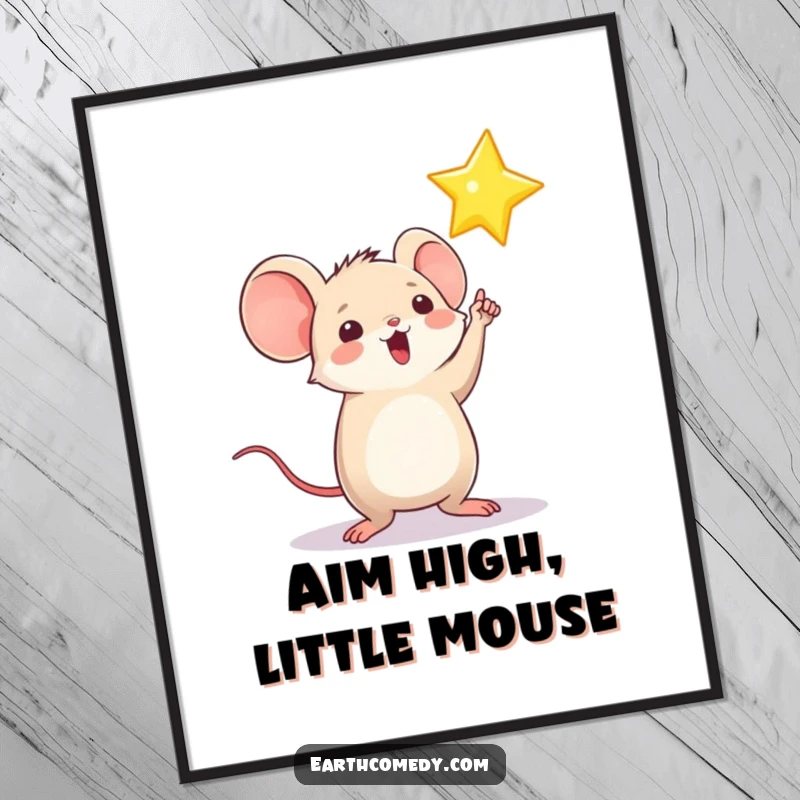 Funny Free Printable Wall Art, a cute mouse points excitedly towards a twinkling star, creating a whimsical scene.
