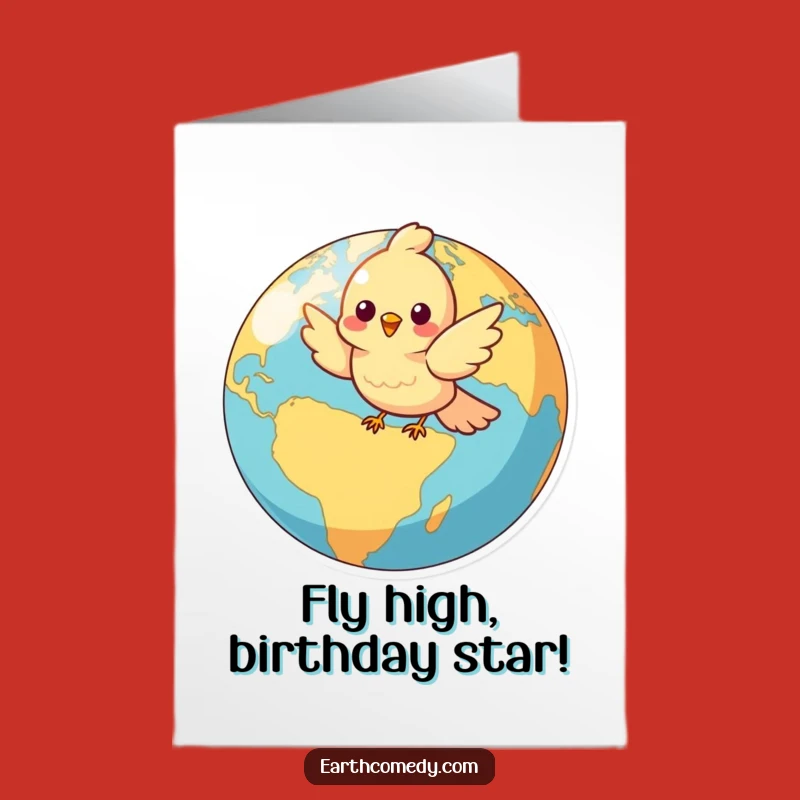 Free Printable Birthday Card: Cheerful Bird Globe Design - Funny Downloadable Gift