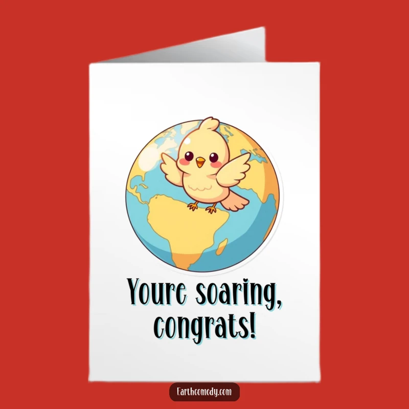 Free Printable Congrats Card: Bird Flying Globe - Funny Downloadable Gift