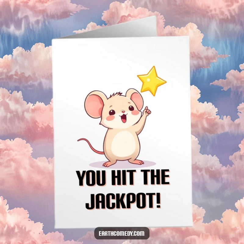 Funny Free Printable Congratulations Card, a cute mouse points to a bright star, signifying a great accomplishment.