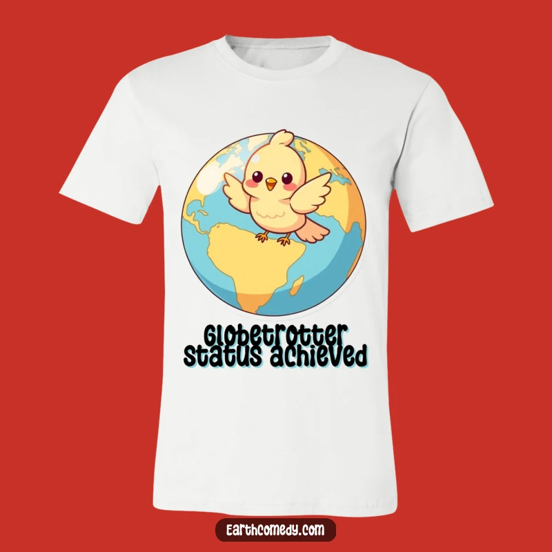 Funny Flying Bird Globe Tee - Cheerful Character Adventure T-Shirt Gift